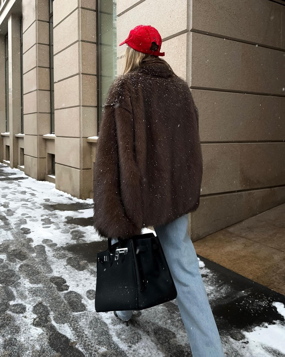 OLANE Long Plush Faux Fur Coat BrownSWomen's Coats & Jackets