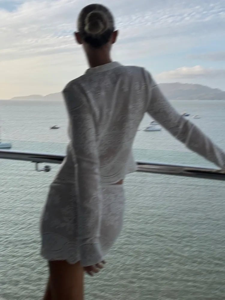 OLANE Long Sleeve Crochet Beach Cover-Up Set MWomen's Sets