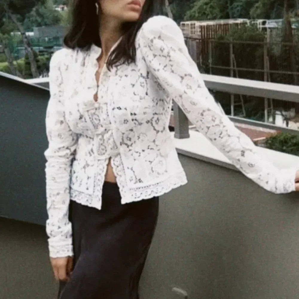 OLANE Long Sleeve Elegant Lace Blouse WhiteSWomen’s Tops