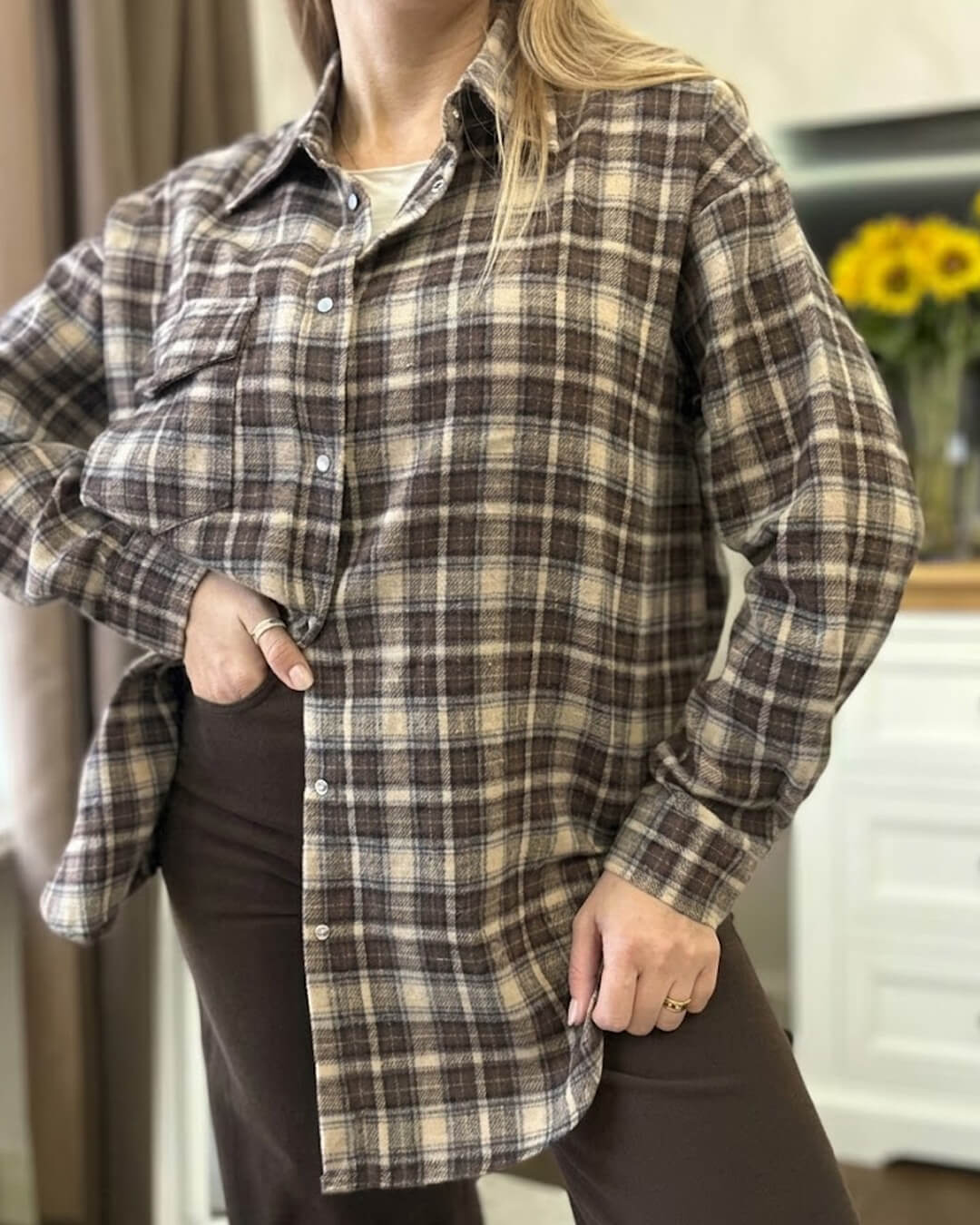 Langärmliges kariertes Oversized-Hemd