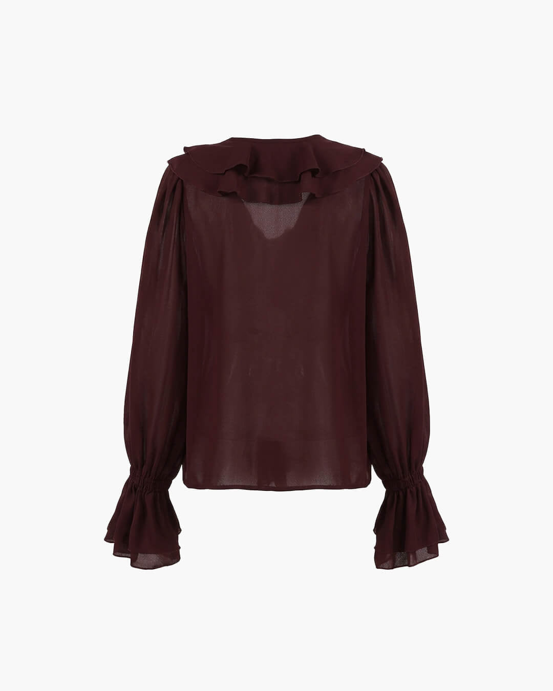 OLANE Long Sleeve Tie Neck Ruffled Blouse BurgundyMWomen’s Tops