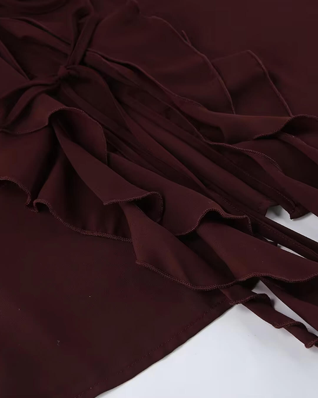 OLANE Long Sleeve Tie Neck Ruffled Blouse BurgundyMWomen’s Tops
