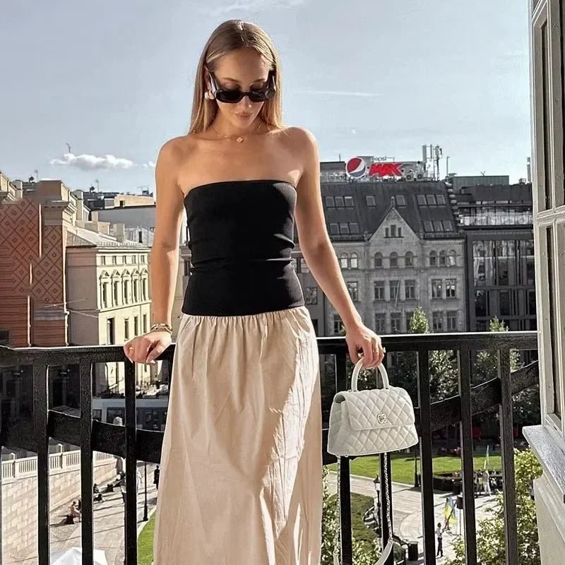 Maria – Color-Blocked Trägerloses Maxi-Kleid