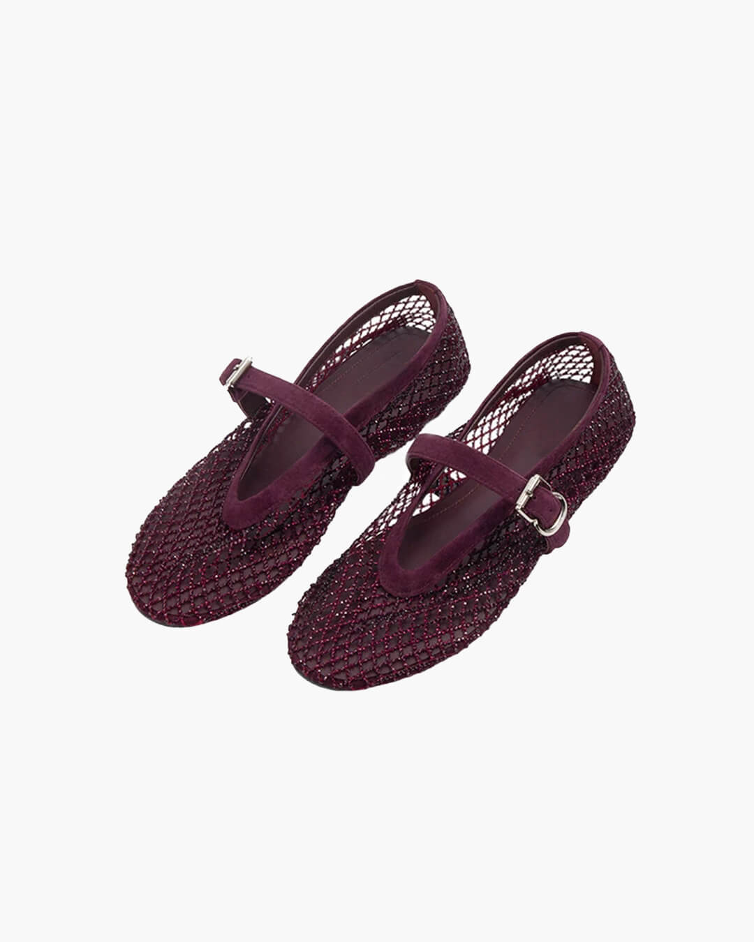 OLANE Mary Jane Rhinestone Mesh Ballet Flats Burgundy35Women's Shoes