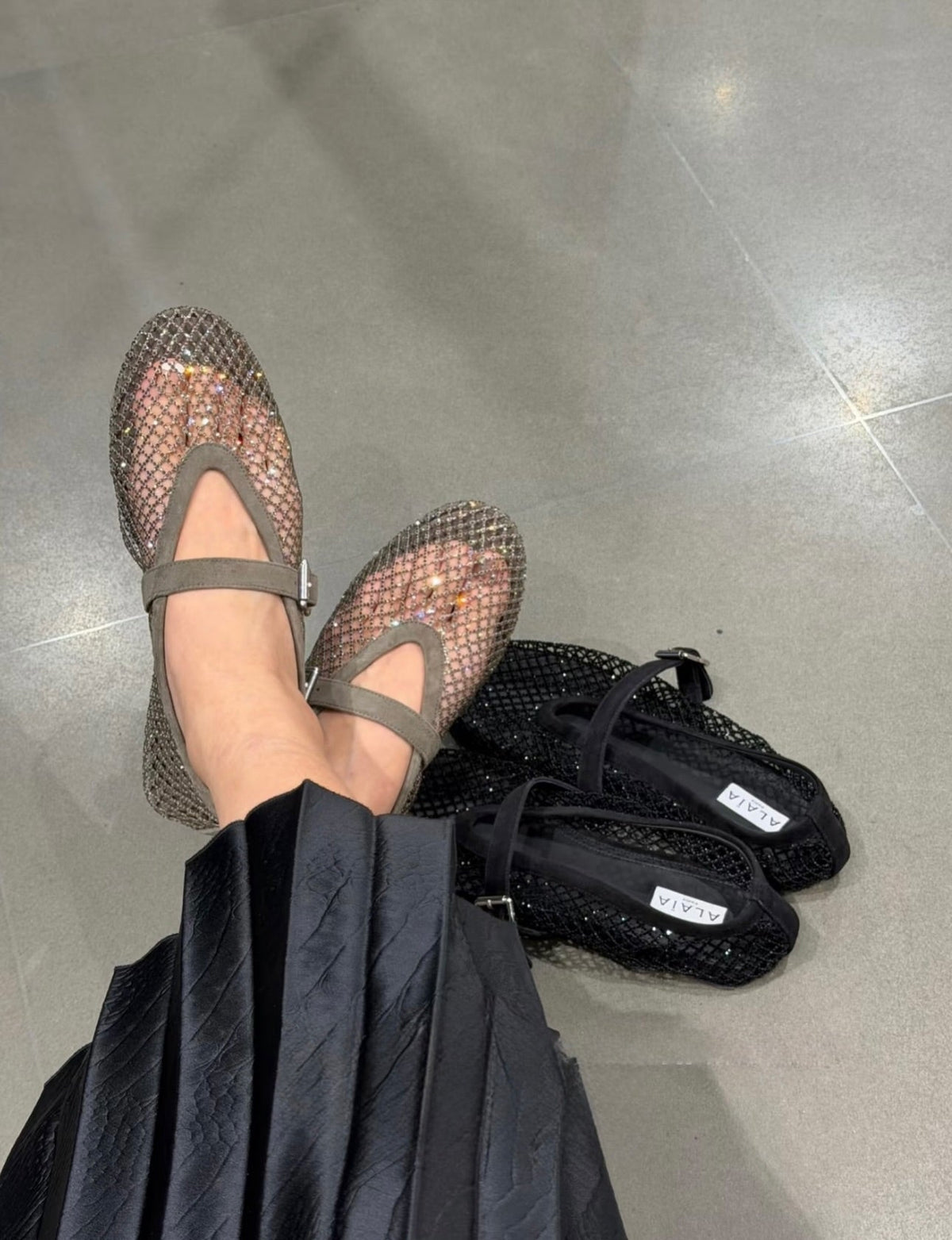 OLANE Mary Jane Rhinestone Mesh Ballet Flats Grey35Women's Shoes