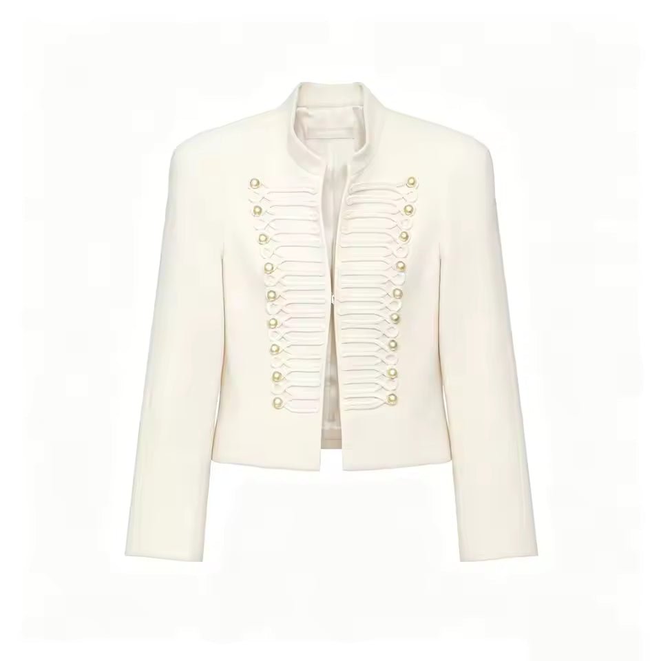 Militärisch inspirierte Kunstleder‑Napoleonjacke