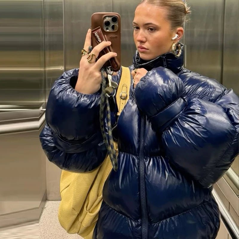 OLANE Monica Shiny Puffer Jacket BlueSWomen's Coats & Jackets