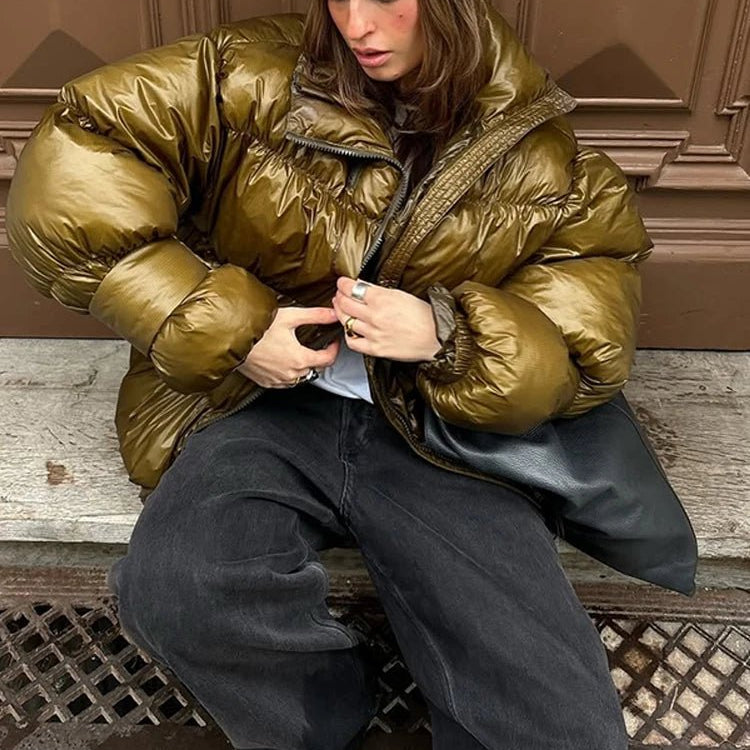OLANE Monica Shiny Puffer Jacket OliveSWomen's Coats & Jackets