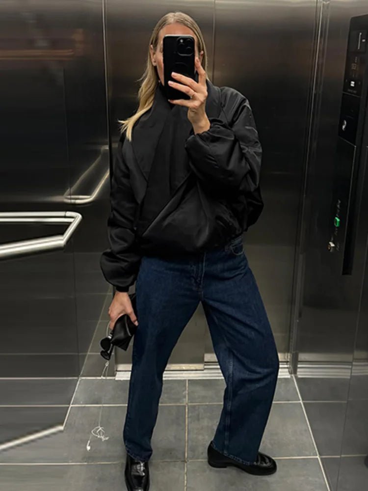 OLANE Oversized Padded Bomber Jacket BlackMJacket