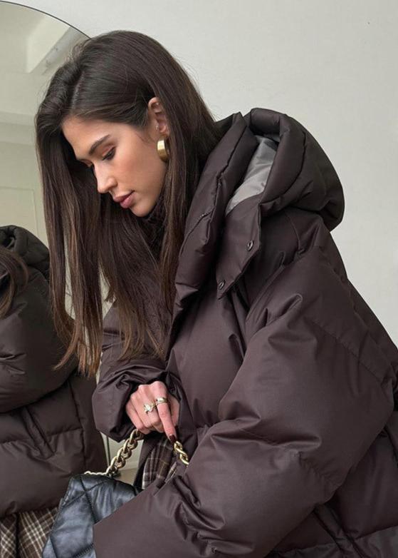OLANE Oversized Puffer Jacket with Detachable Hood Dark BrownMWomen's Coats & Jackets