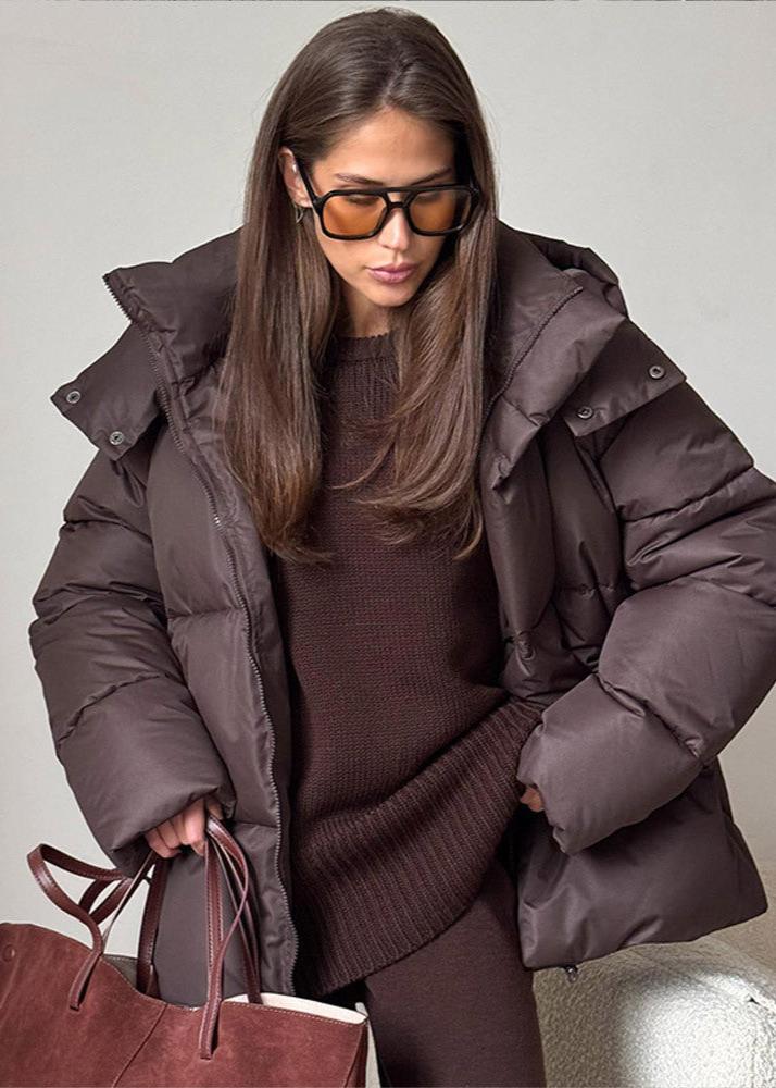 OLANE Oversized Puffer Jacket with Detachable Hood Dark BrownSWomen's Coats & Jackets