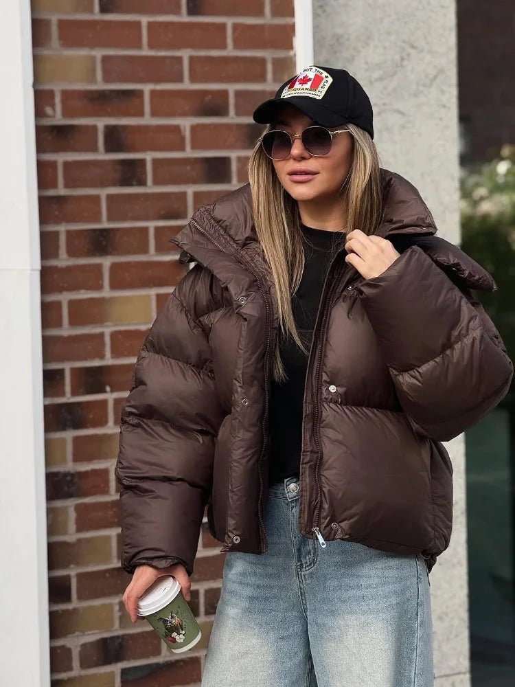 OLANE Oversized Short Hooded Puffer Jacket BrownMWomen's Coats & Jackets