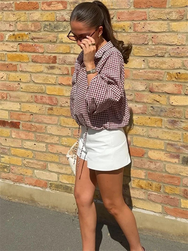 OLANE Plaid Drawstring High Neck Jacket RedXSJacket