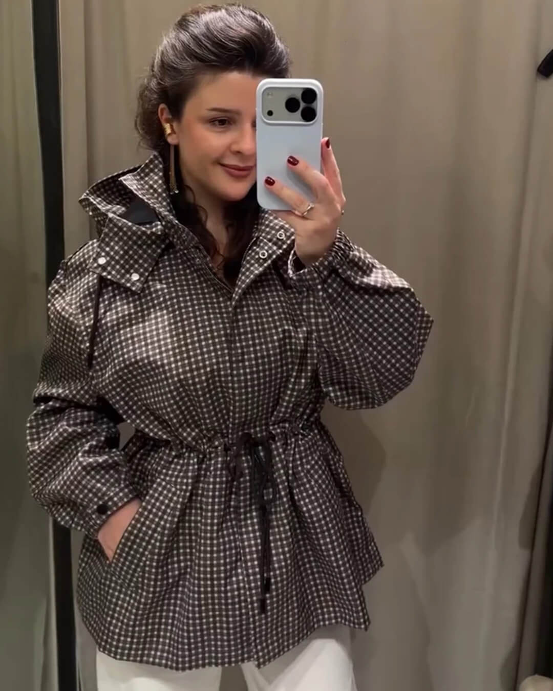 OLANE Plaid Hooded Windbreaker Jacket XSWomen's Coats & Jackets