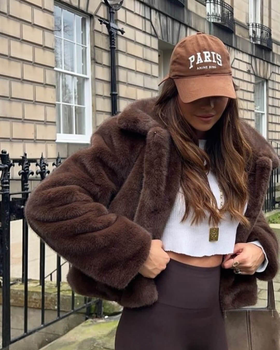 OLANE Plush Turn-Down Collar Faux Fur Jacket BrownLWomen's Coats & Jackets