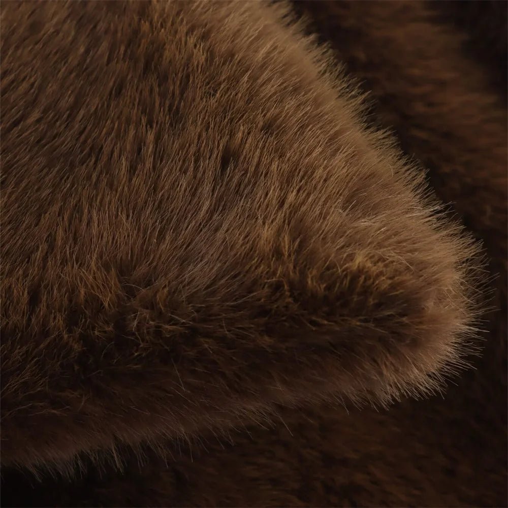 OLANE Plush Turn-Down Collar Faux Fur Jacket BrownLWomen's Coats & Jackets