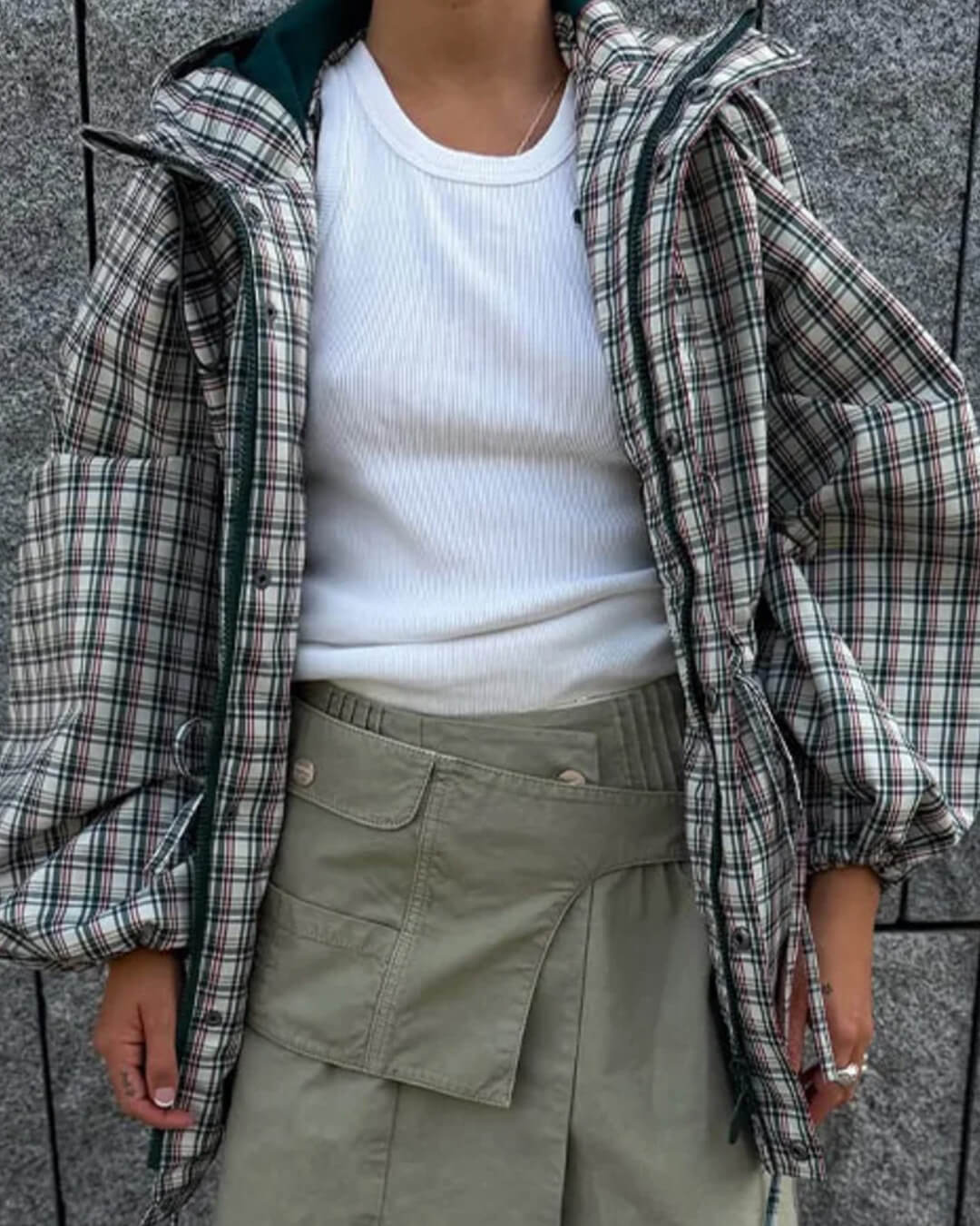 OLANE Retro Plaid Oversized Hooded Jacket SWomen's Coats & Jackets