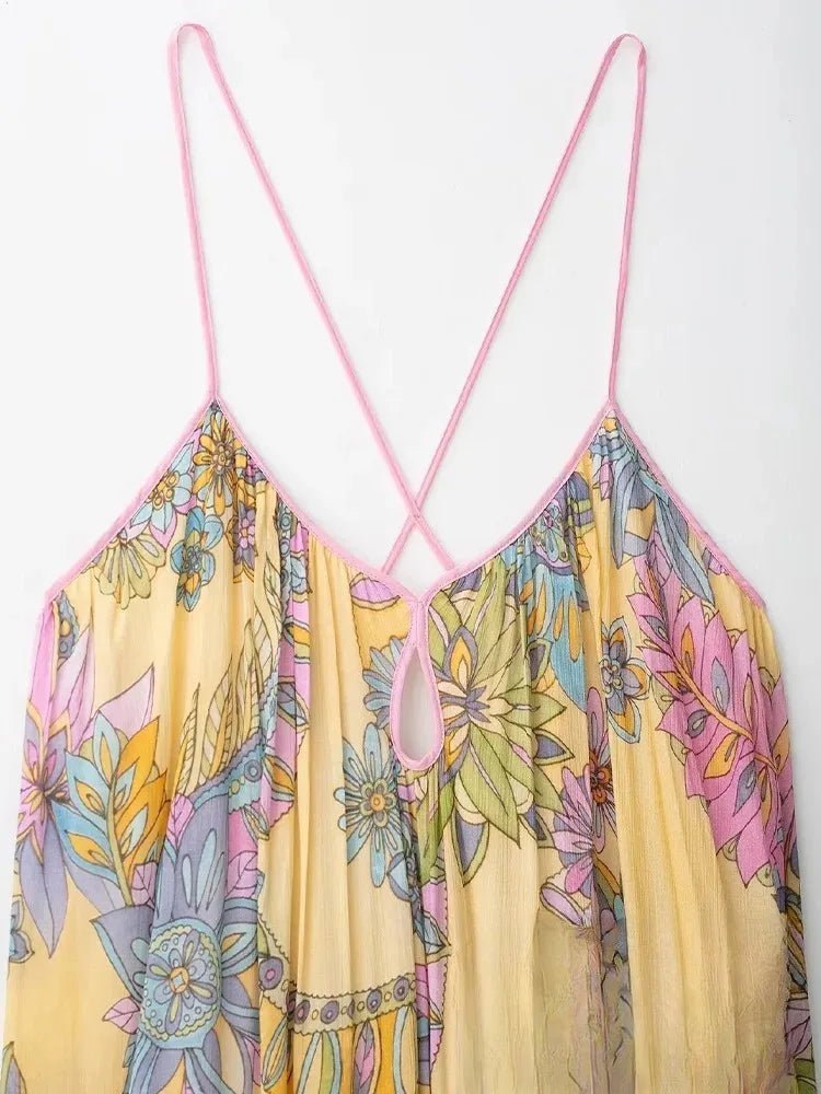 OLANE Romantic Floral Chiffon Cami Dress YellowMWomen’s Dresses