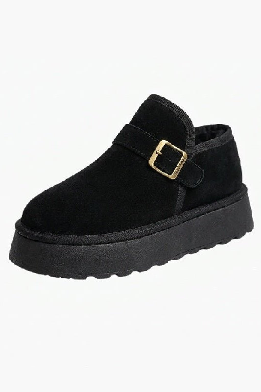 OLANE Slip-On Suede Platform Ankle Booties Black36Boots