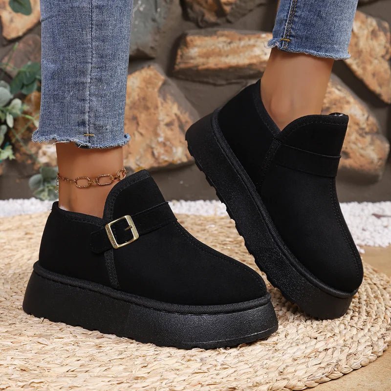 OLANE Slip-On Suede Platform Ankle Booties Black37Boots