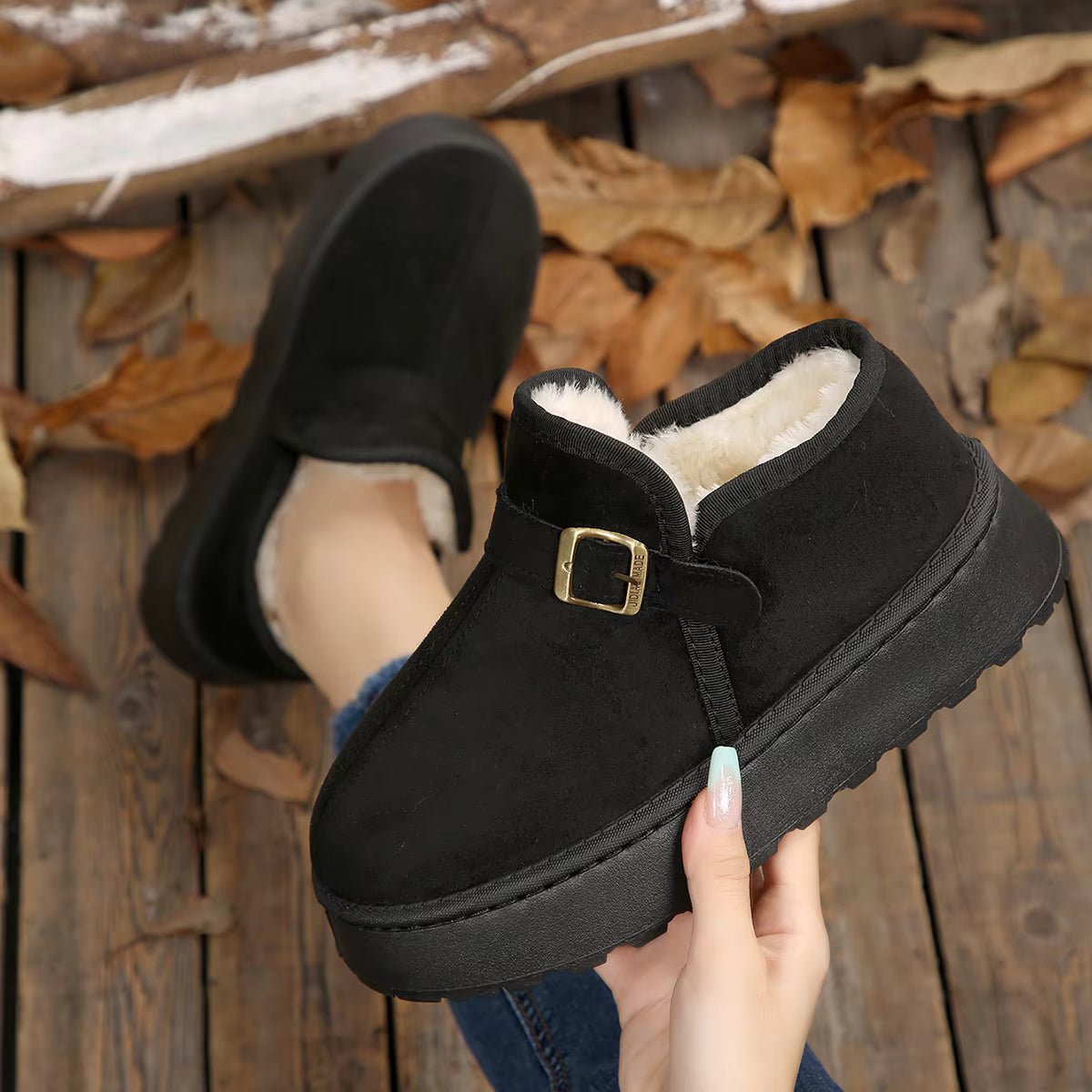 OLANE Slip-On Suede Platform Ankle Booties Black41Boots