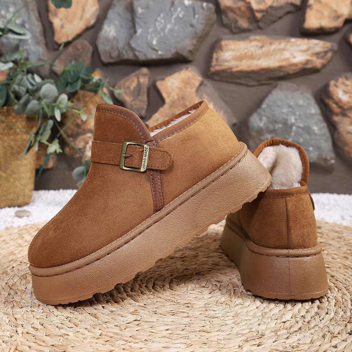 OLANE Slip-On Suede Platform Ankle Booties Camel41Boots
