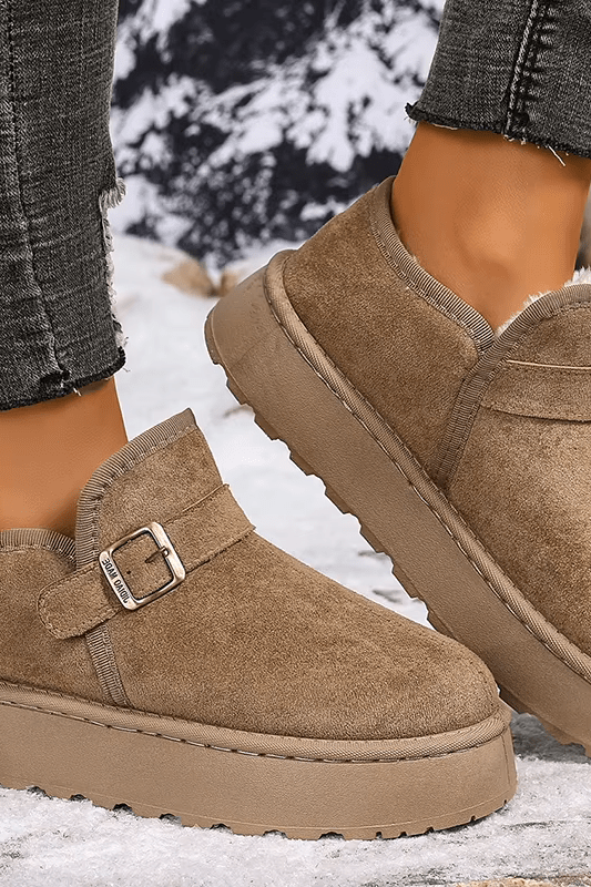 OLANE Slip-On Suede Platform Ankle Booties Taupe37Boots