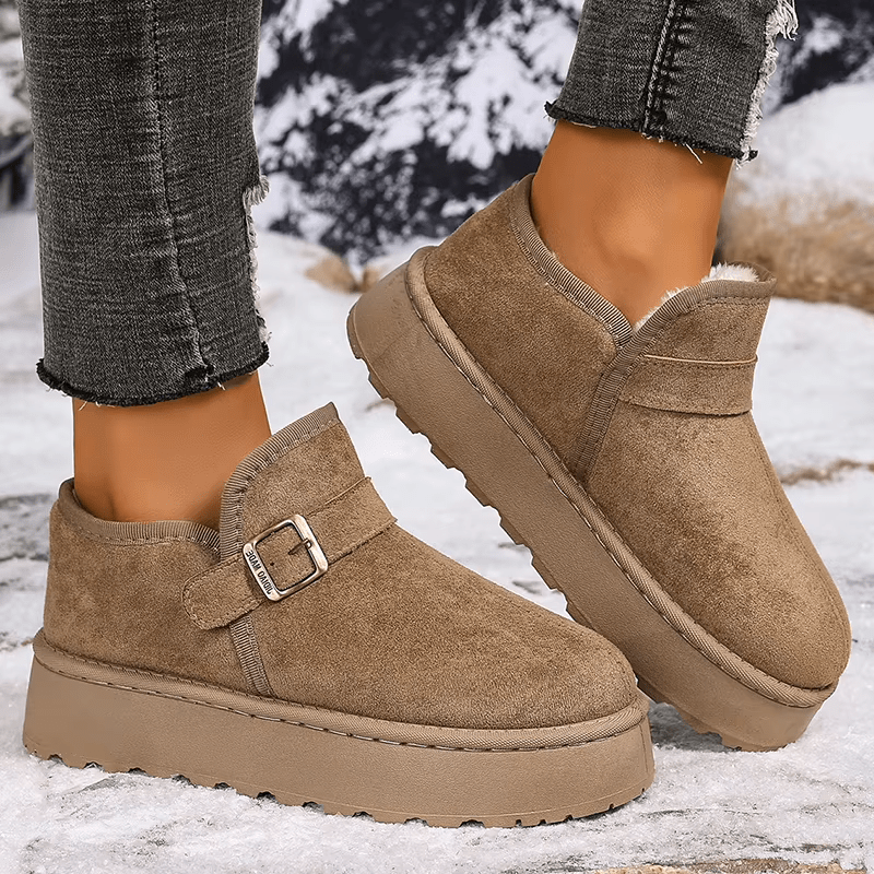 OLANE Slip-On Suede Platform Ankle Booties Taupe37Boots