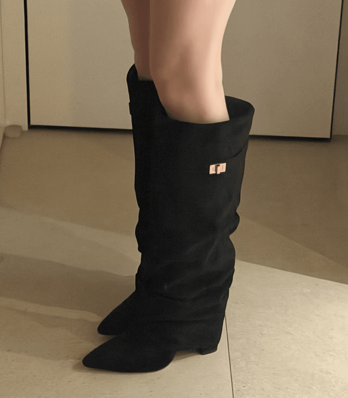 OLANE Slouchy Faux Suede Knee High Boots Black34Boots