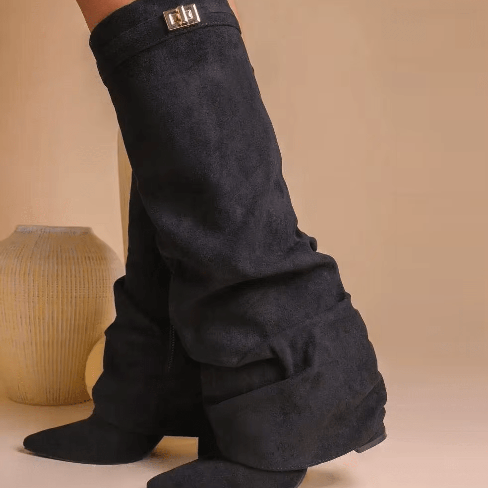 OLANE Slouchy Faux Suede Knee High Boots Black34Boots