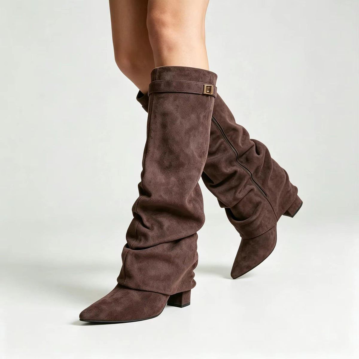 OLANE Slouchy Faux Suede Knee High Boots Brown34Boots
