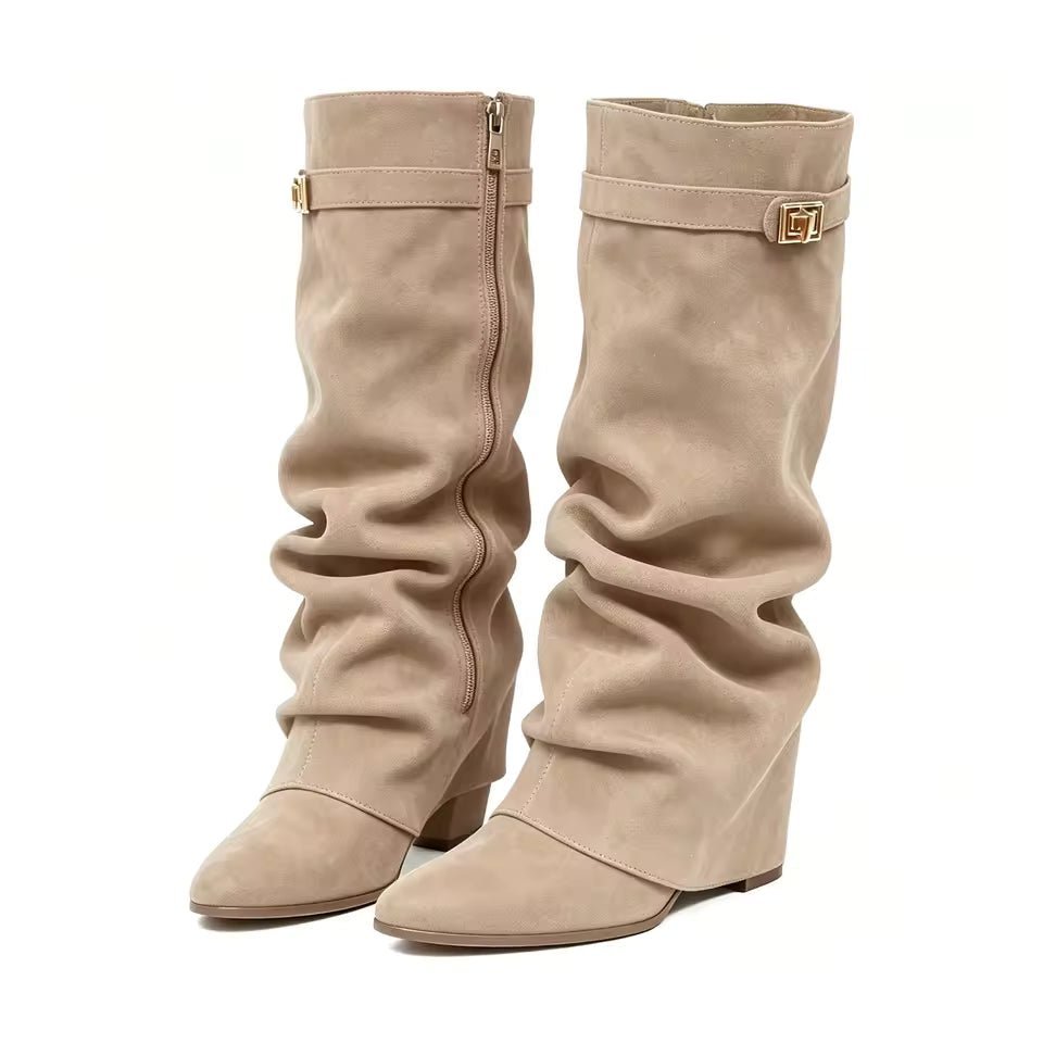 OLANE Slouchy Faux Suede Knee High Boots Brown34Boots
