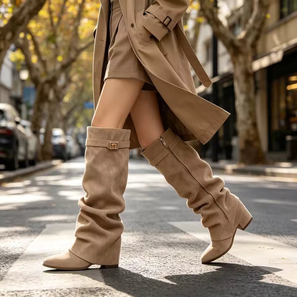 OLANE Slouchy Faux Suede Knee High Boots Brown34Boots