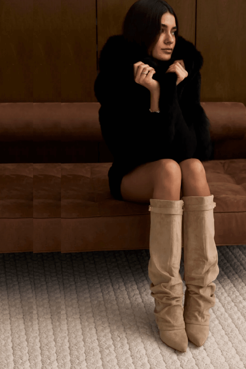 OLANE Slouchy Faux Suede Knee High Boots Brown34Boots