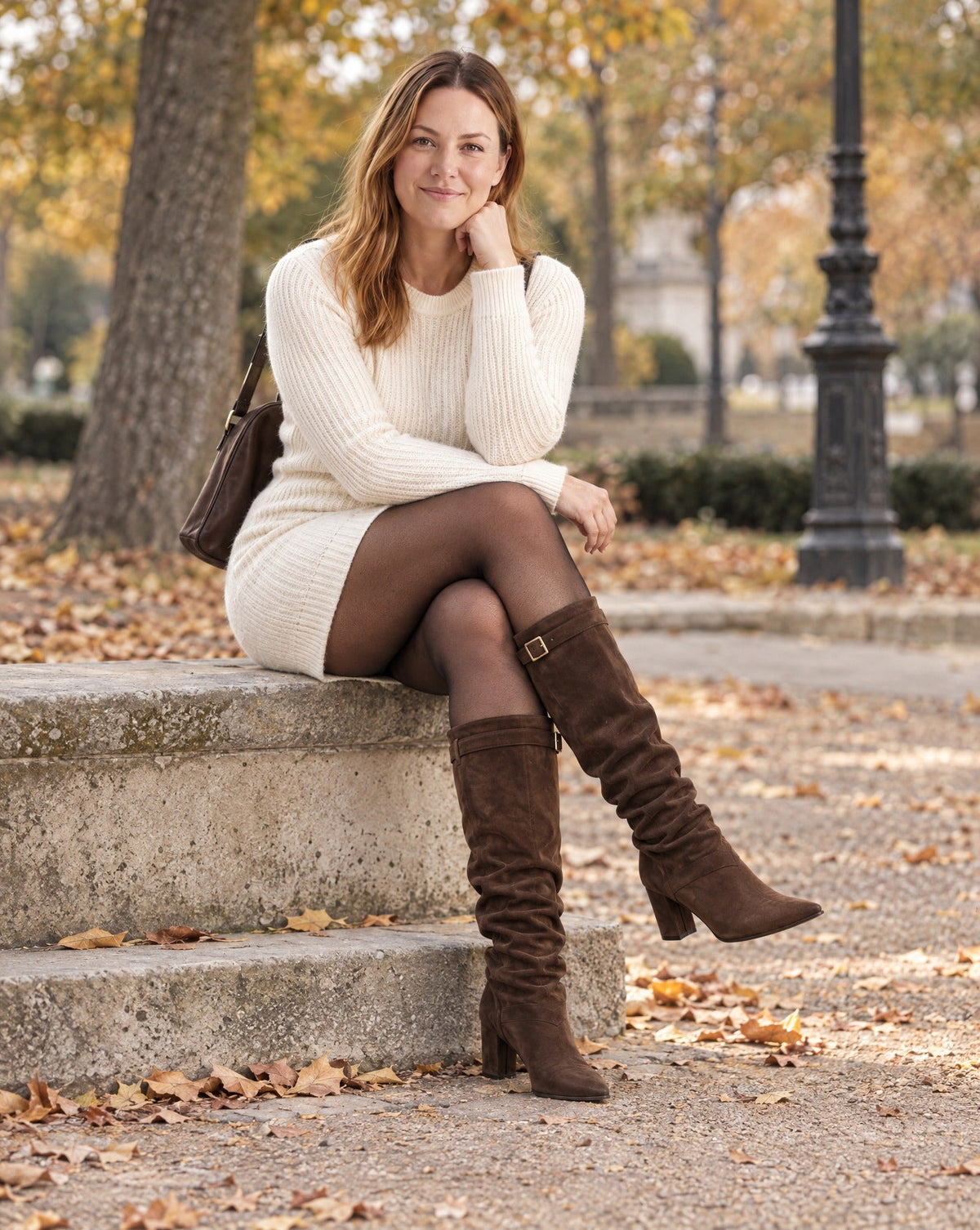 OLANE Slouchy Faux Suede Knee High Boots Coffee34Boots