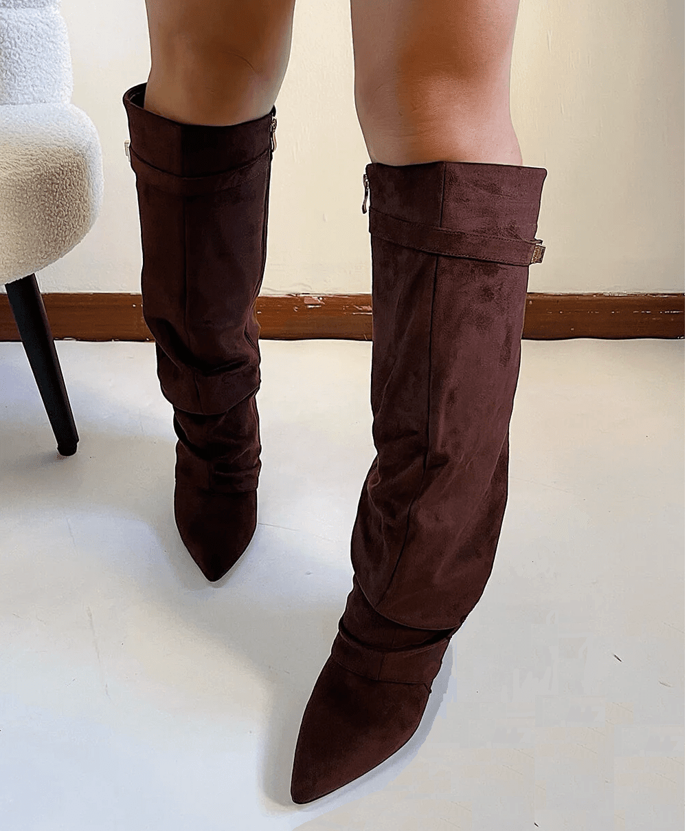 OLANE Slouchy Faux Suede Knee High Boots Coffee34Boots
