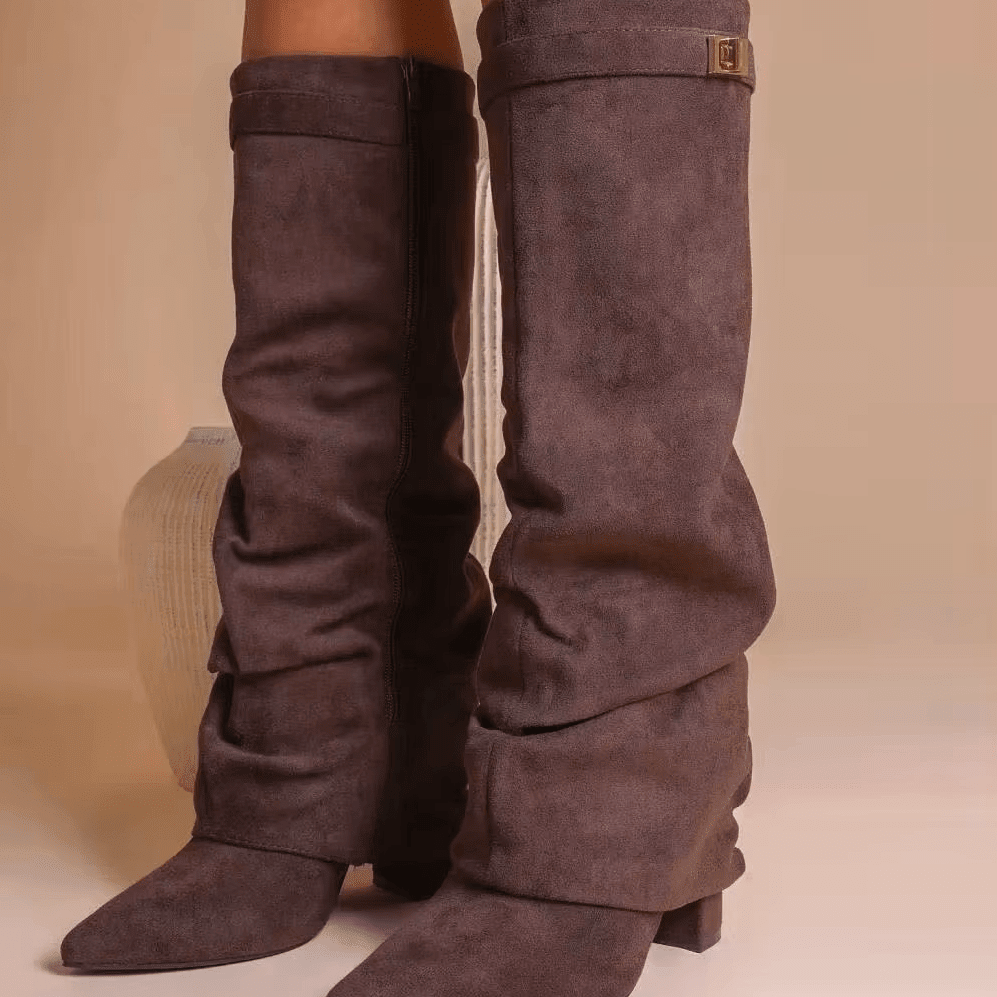OLANE Slouchy Faux Suede Knee High Boots Coffee34Boots