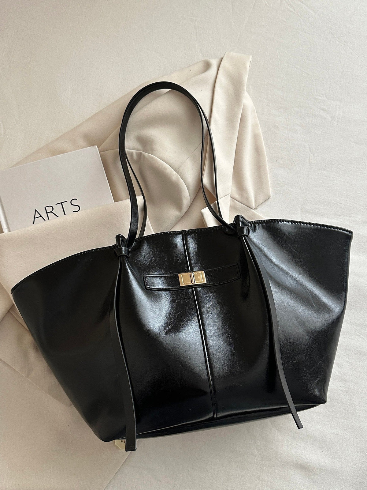 OLANE Spacious Vegan Leather Shopper Bag BlackRegularBag