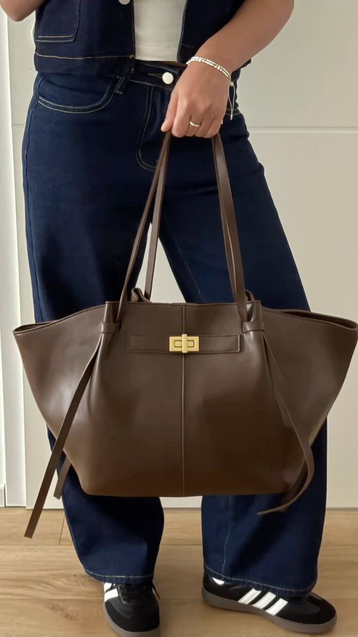 OLANE Spacious Vegan Leather Shopper Bag BrownRegularBag