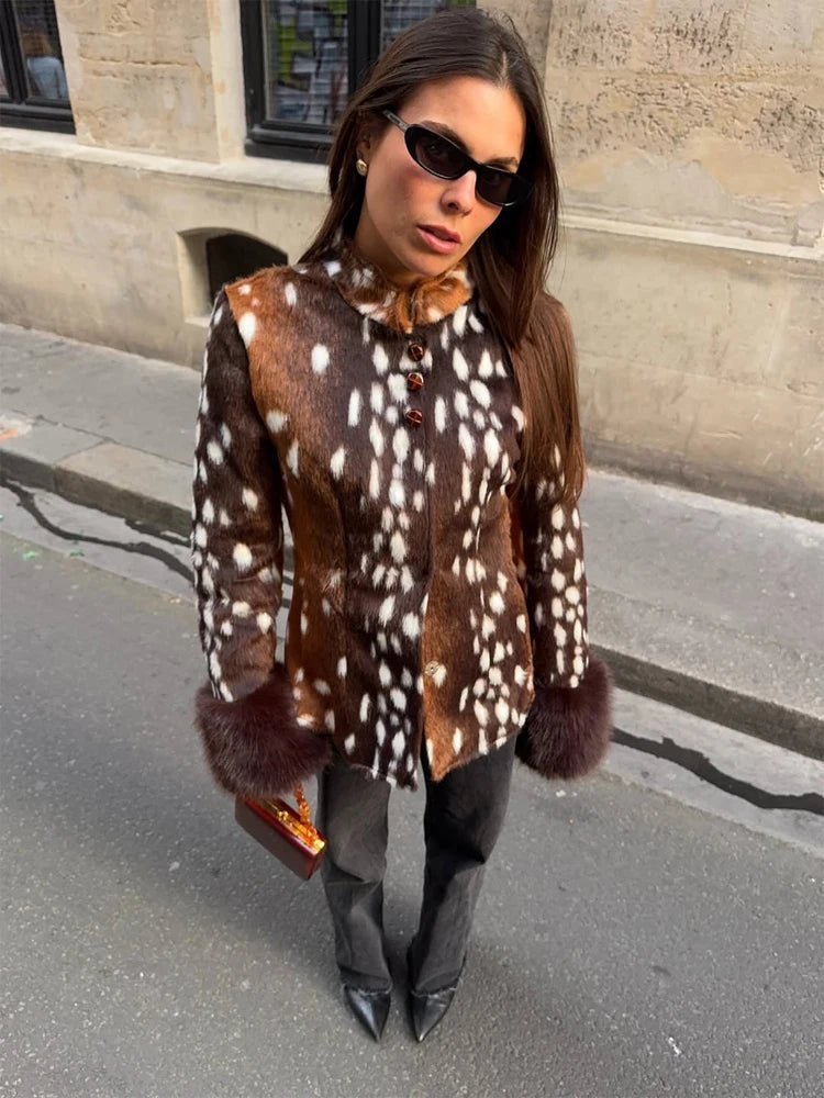 Stehkragen Faux-Fell Bambi Jacke