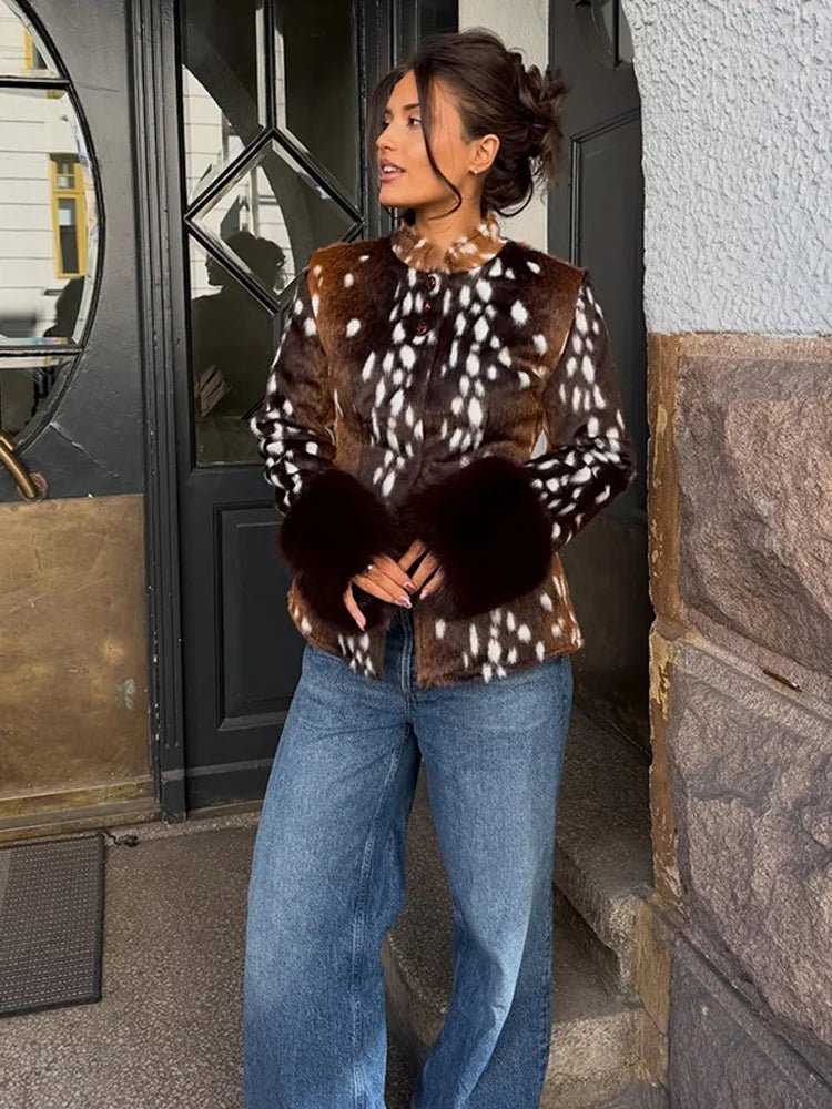 Stehkragen Faux-Fell Bambi Jacke