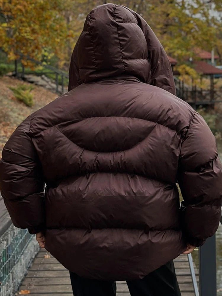 OLANE Stand Collar Hooded Puffer Jacket Dark BrownLWomen's Coats & Jackets
