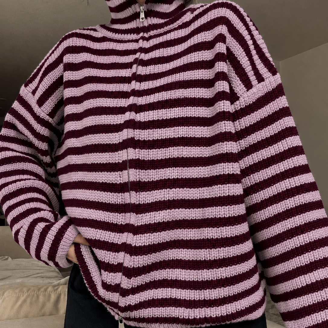 Gestreifter Strick-Sweater mit Reißverschluss