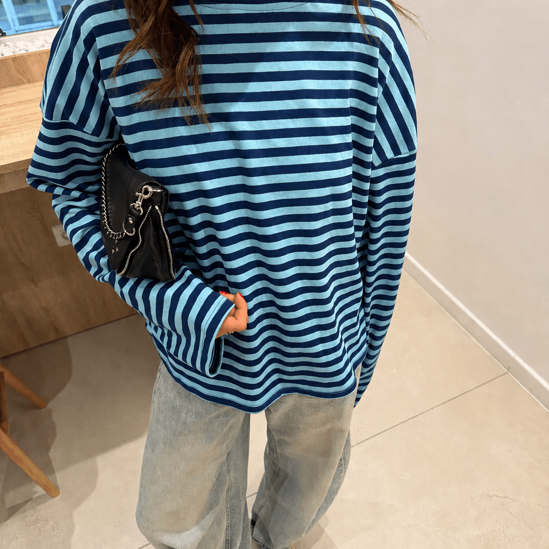 OLANE Striped Oversized Knit Sweater BlueXSWomen's Sweaters & Cardigans