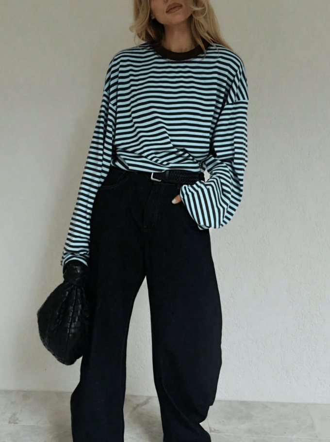 OLANE Striped Oversized Knit Sweater TurquoiseXSWomen's Sweaters & Cardigans