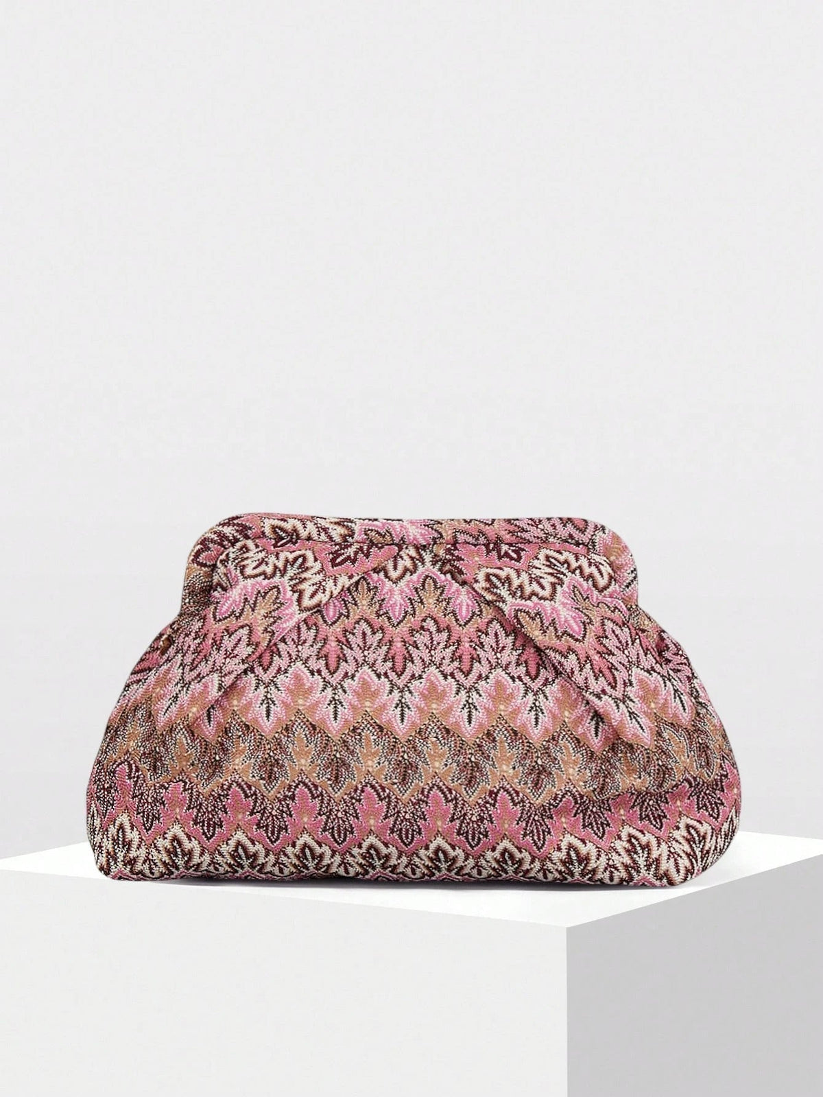 OLANE Structured Jacquard Pleated Clutch Bag