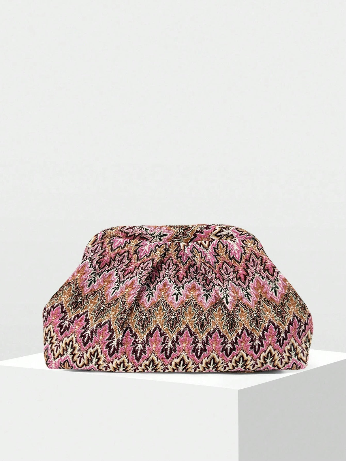 OLANE Structured Jacquard Pleated Clutch Bag
