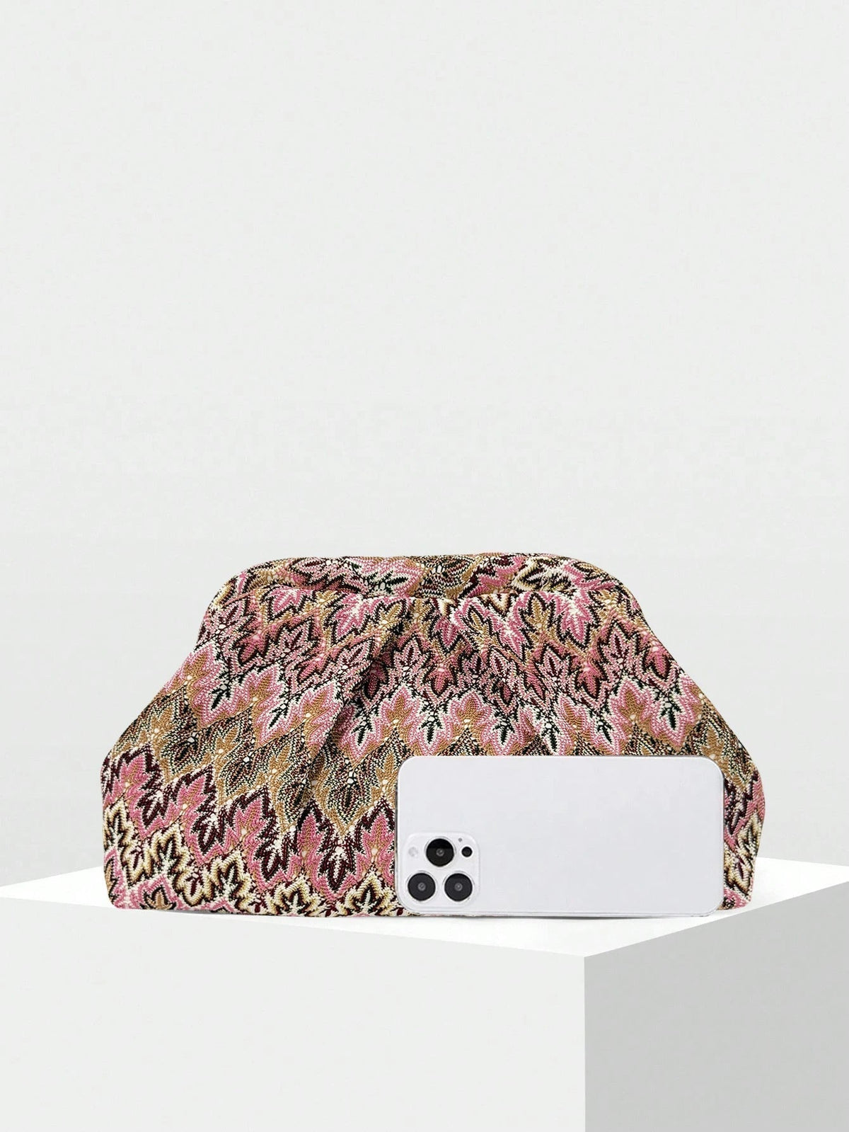 OLANE Structured Jacquard Pleated Clutch Bag