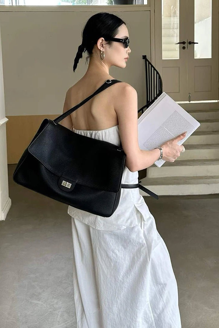 OLANE Stylish Chevron Leather Crossbody Bag BlackBag