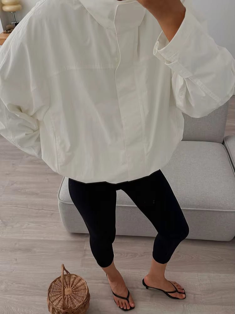 OLANE Stylish Hooded Windbreaker Jacket IvorySWomen's Coats & Jackets